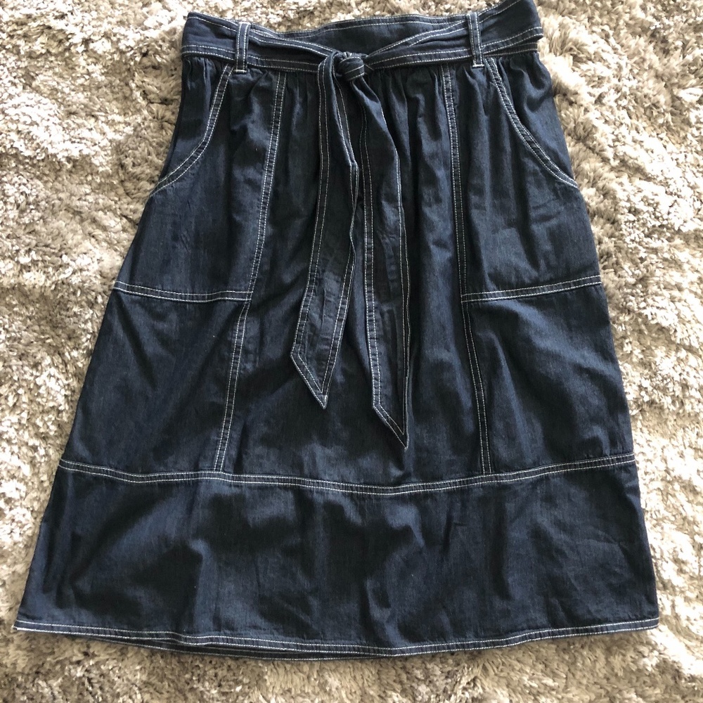 Fit and flare denim midi skirt